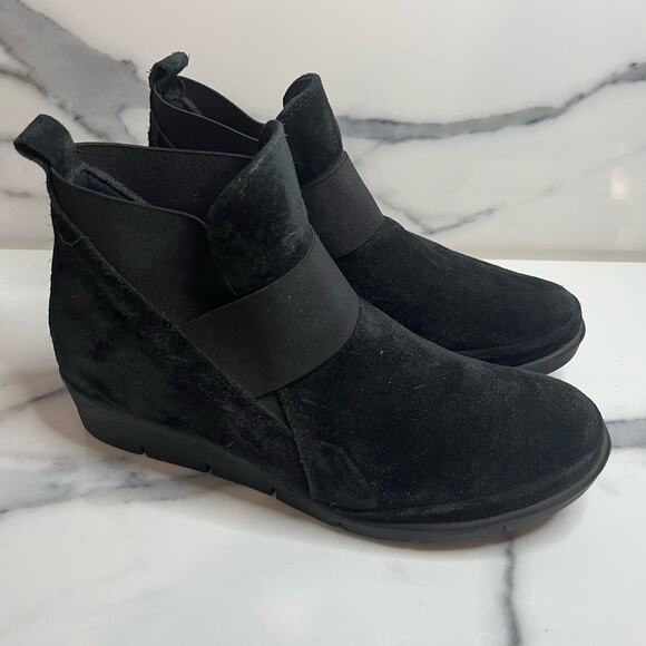 Bjorndal 302849 Women's Black Leather Pull-On Comfort Wedge Pam Boots Sz 8 - Picture 1 of 8